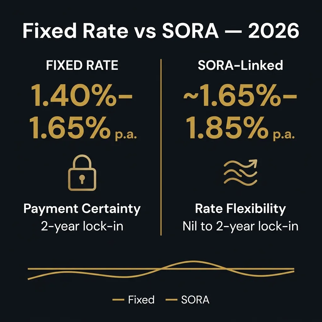 Fixed Rate vs SORA comparison chart for Singapore condo home loans 2026