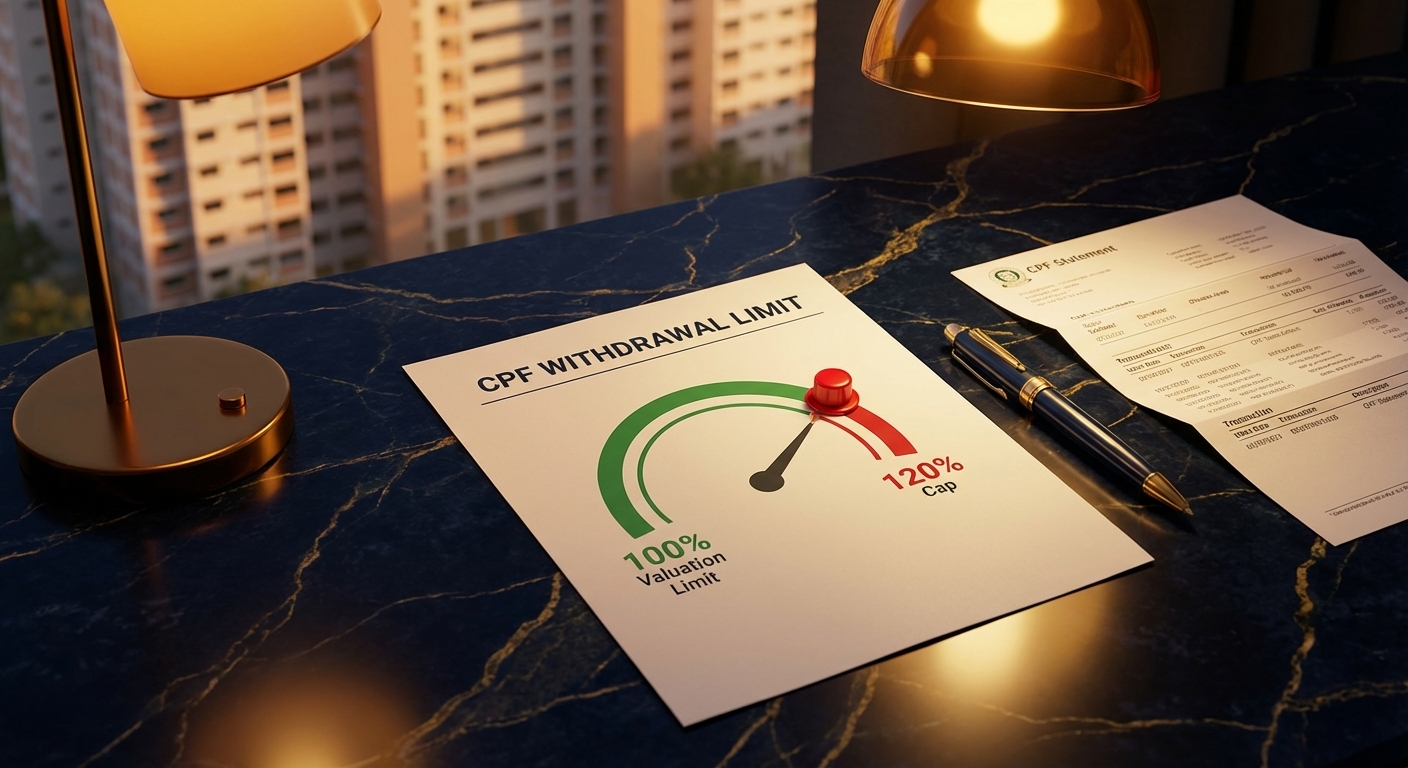 Chart showing CPF 120% withdrawal limit for private property purchases in Singapore