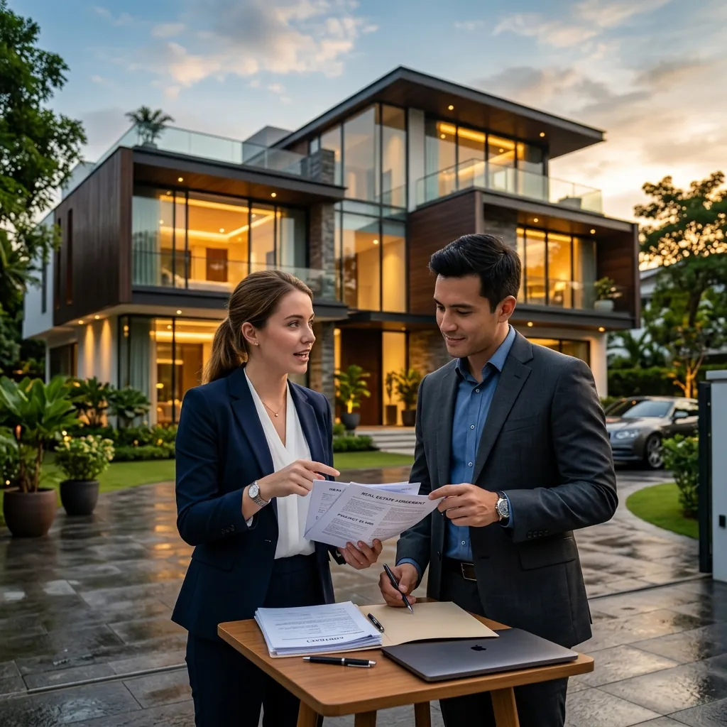 Professionals going over property decoupling documents for a landed property