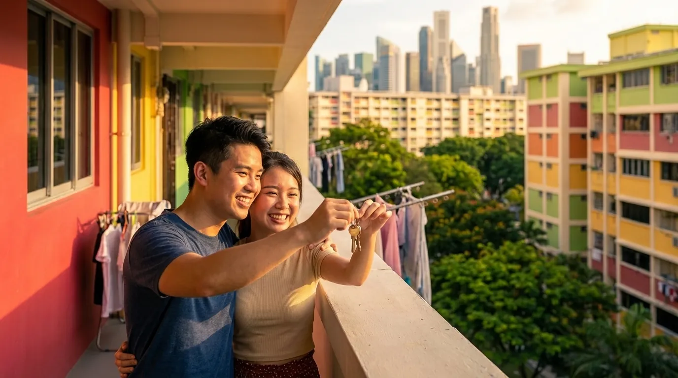 First-time HDB buyer holding keys to their new Singapore flat