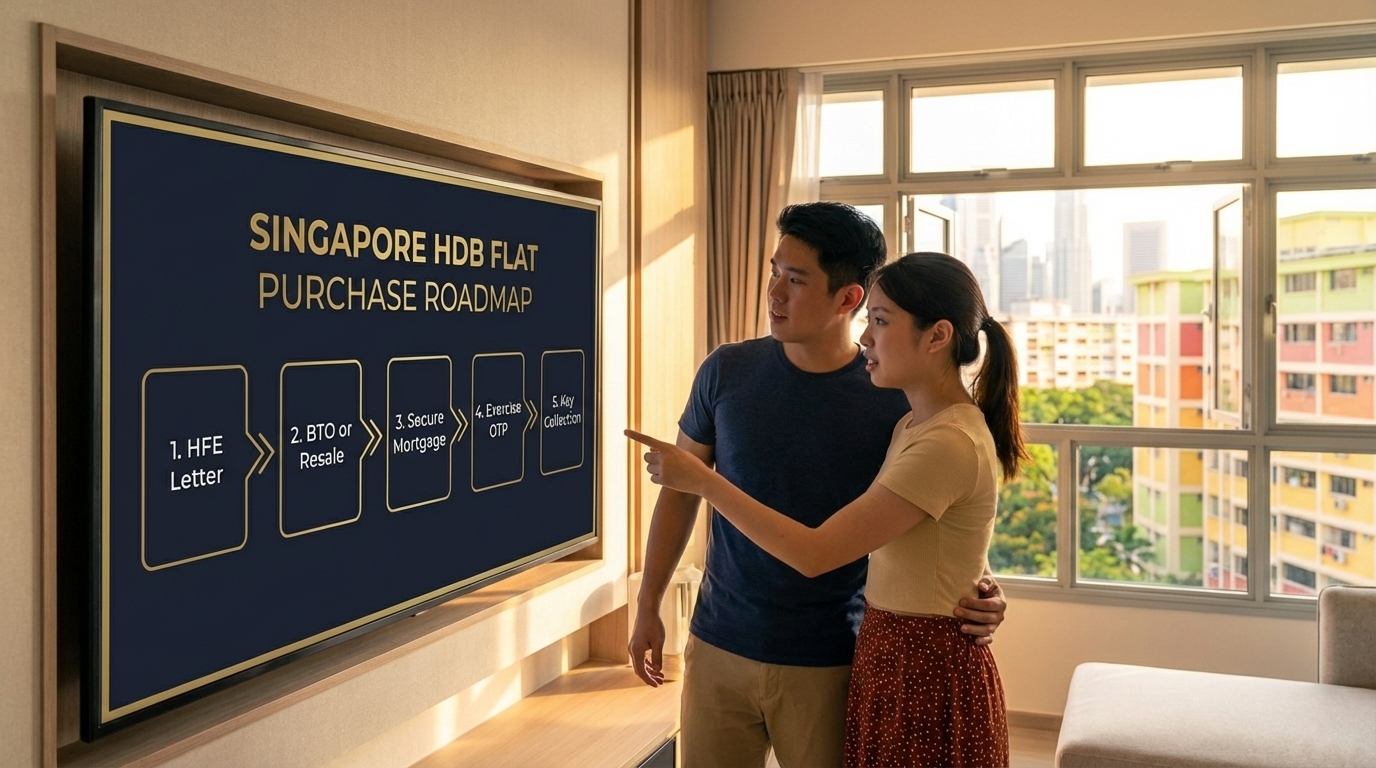 Five-stage HDB purchase journey from HFE Letter to key collection