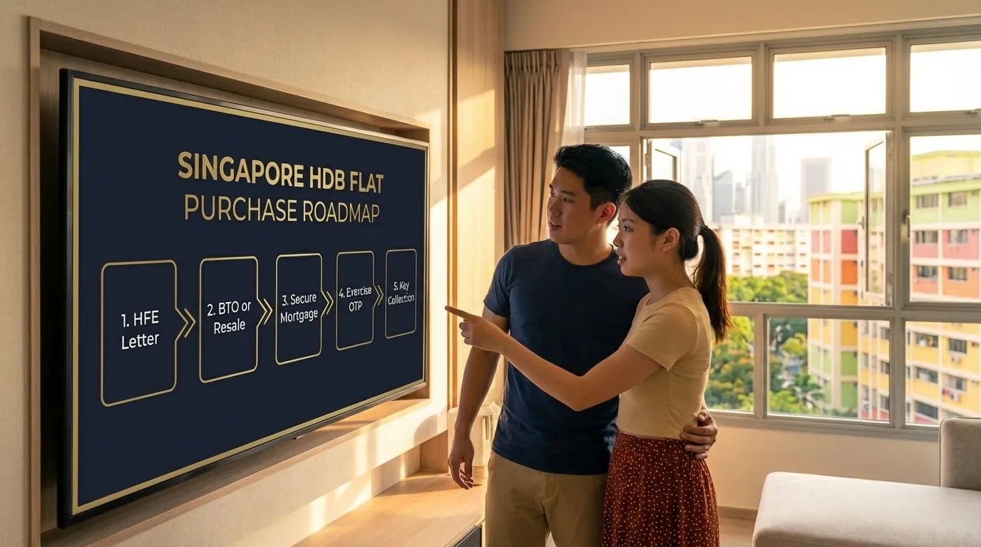 Five-stage HDB purchase journey from HFE Letter to key collection