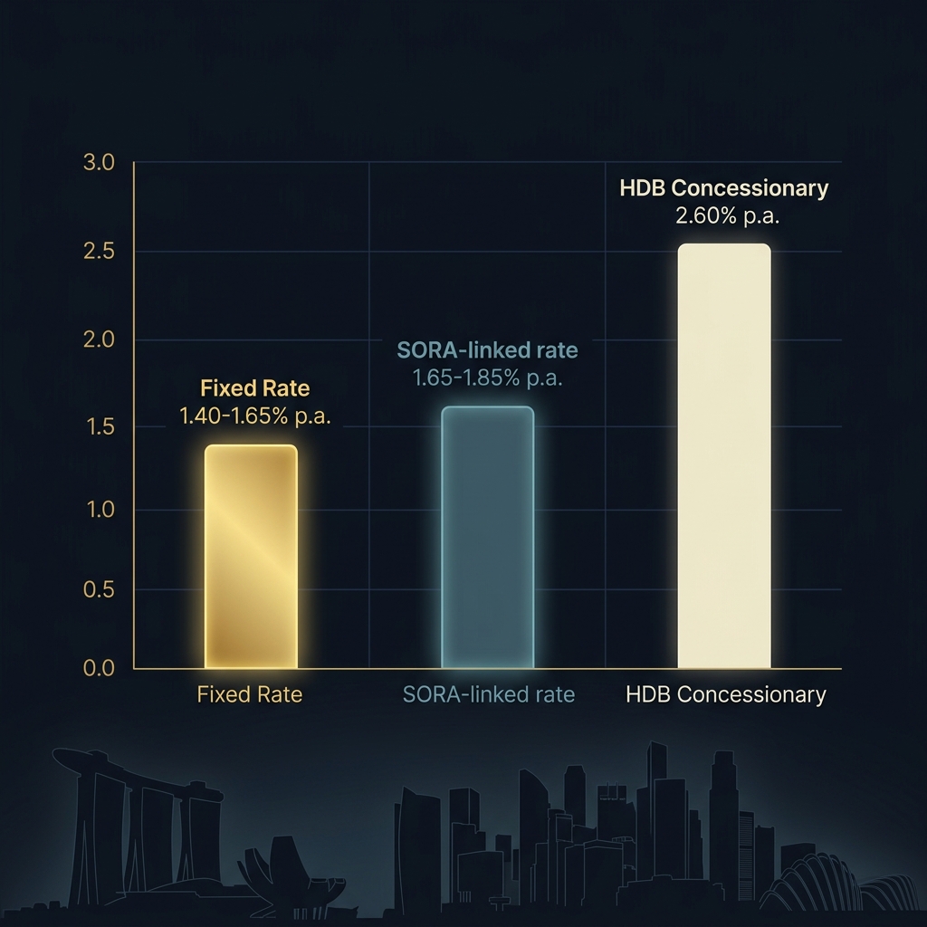 Singapore home loan interest rate comparison chart for 2026 — fixed vs SORA rates across major banks