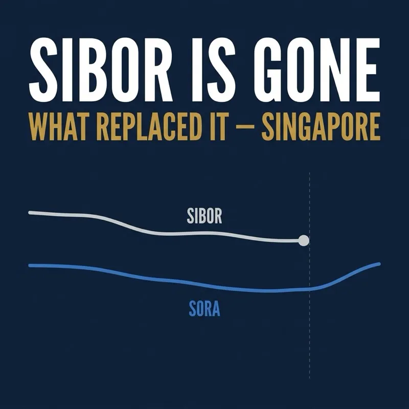 Navy chart showing the SIBOR line ending and the SORA line continuing below it — SIBOR discontinued in Singapore