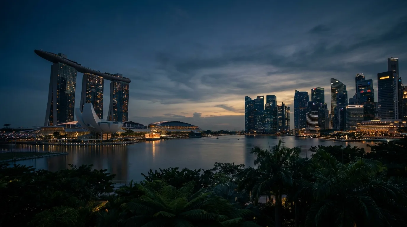 Marina Bay Singapore skyline at dusk — 2026 Singapore mortgage rate and SORA outlook