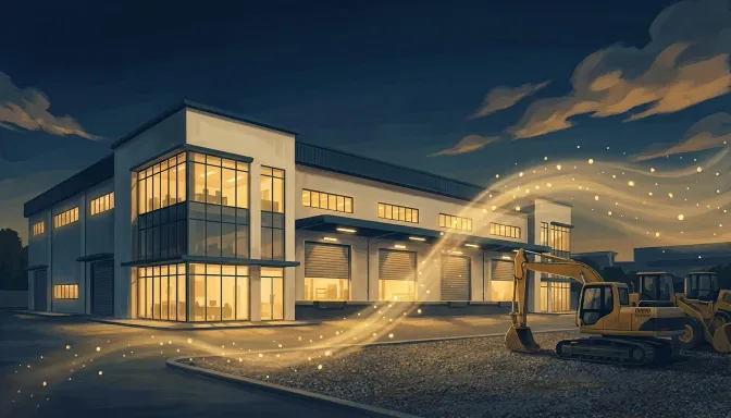 Singapore industrial property at dusk with construction equipment in the foreground — SME equity term loan case study