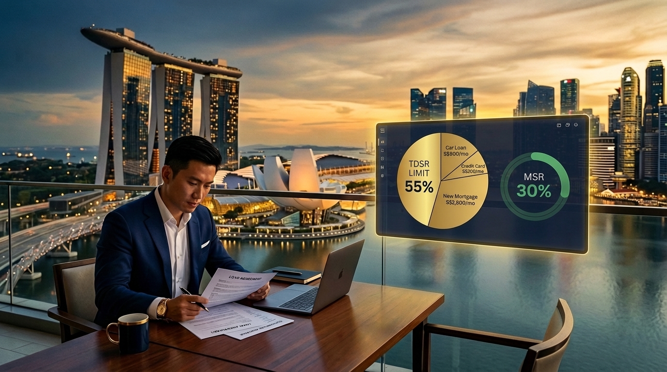 Diagram showing how existing debts consume TDSR headroom for private property mortgage