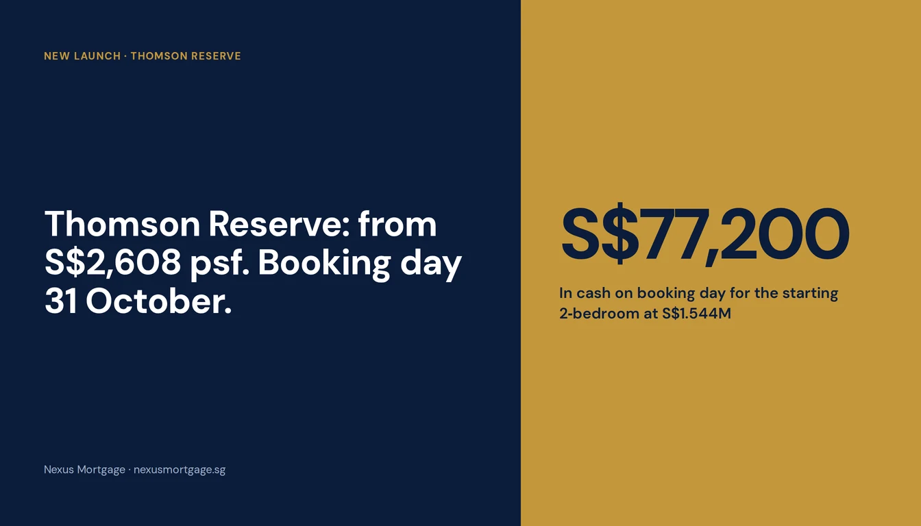 Thomson Reserve: from S$2,608 psf. Booking day 31 October.